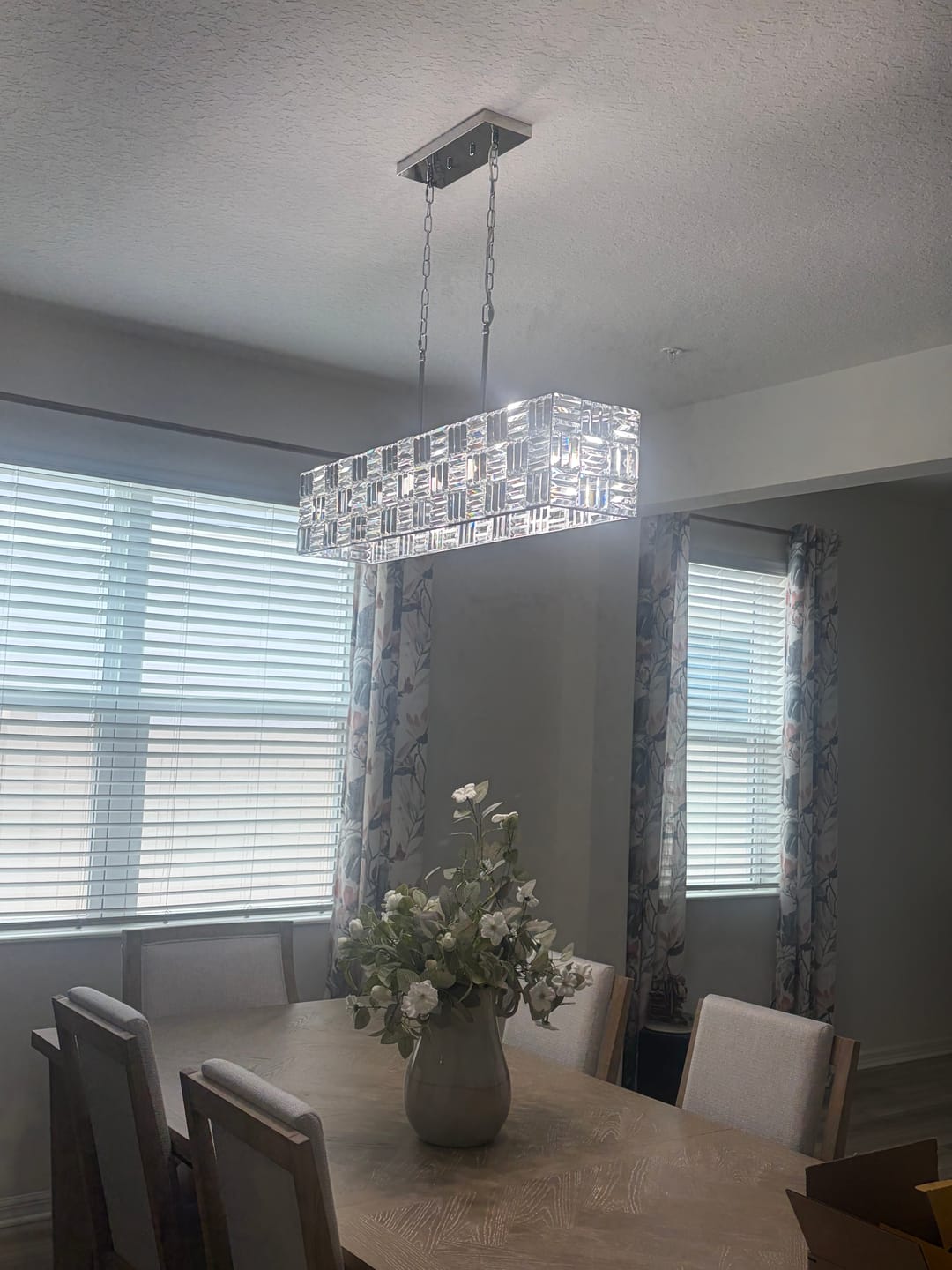 Customer photo review of Modern 8-Light Crystal Grid Rectangle Chandelier