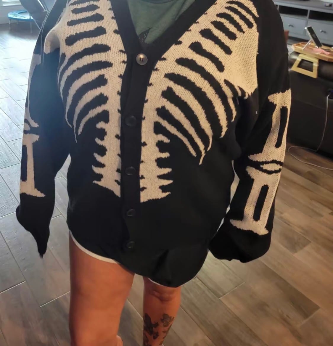 Customer photo review of Halloween Skeleton Knit Cardigan | V-Neck Button Down Sweater