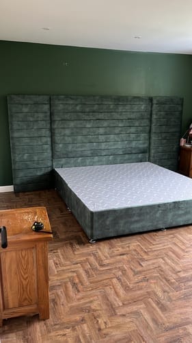 Customer photo review of Leland Wide Headboard Upholstered Line Panel Storage Divan Drawer Bed