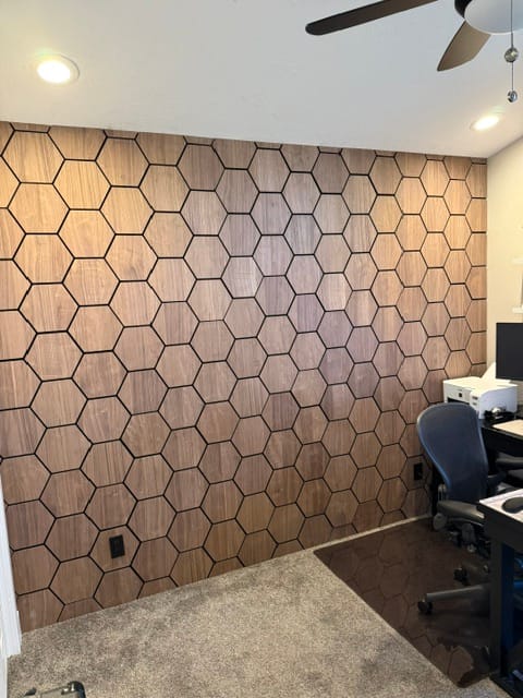 Customer photo review of Hexagon Acoustic Panel | Walnut 32 Inch (4 Panels per Box) | Wall Decor