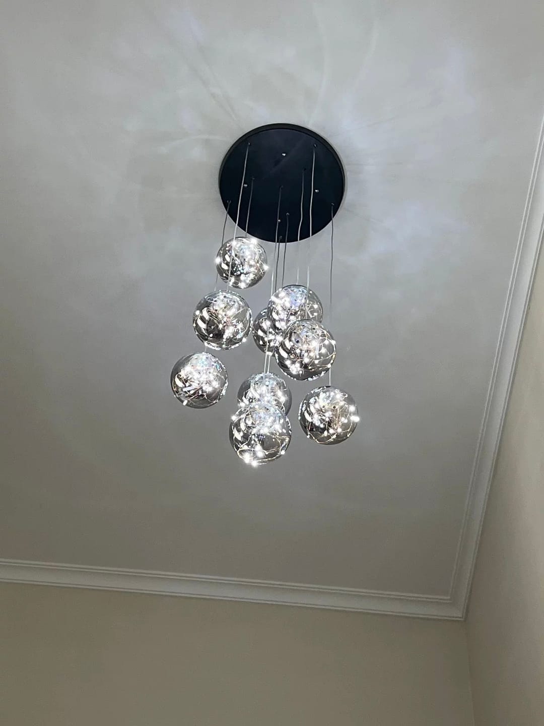 Customer photo review of Modern Spiral Glass Chandelier for Staircase