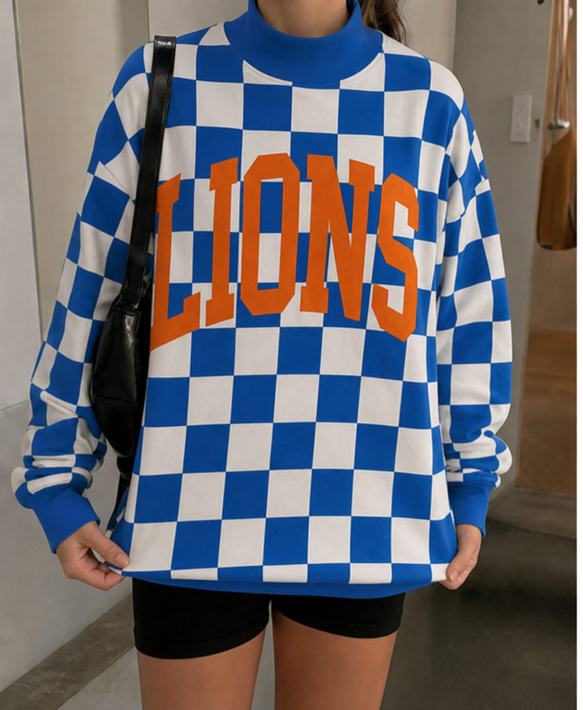 Customer photo review of Custom Printed College Team Name Checkered Stand-Up Collar Sweatshirt – Game Day Spirit Wear | Sports Fan Gift
