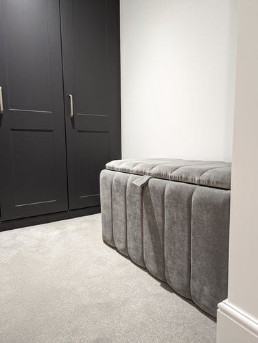 Customer photo review of Stripe Line Storage Ottoman Box