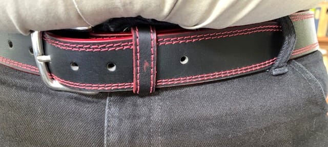 Customer photo review of The Diablo Belt - Black Full Grain Leather Belt with Red Stitches