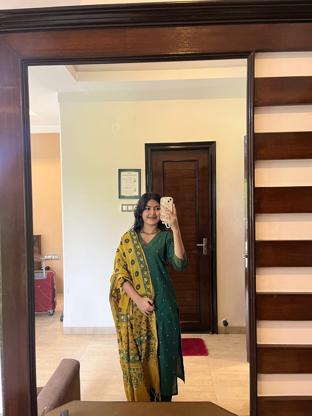 Customer photo review of Kadali Turmeric Ajrakh Dupatta