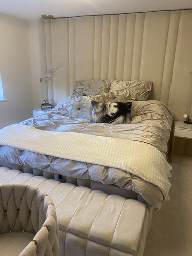 Customer photo review of Mary Wide Headboard Panelled Stripe Bed