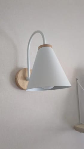 Customer photo review of Scandinavian Cone Shade Curved Arm Wooden Wall Sconce