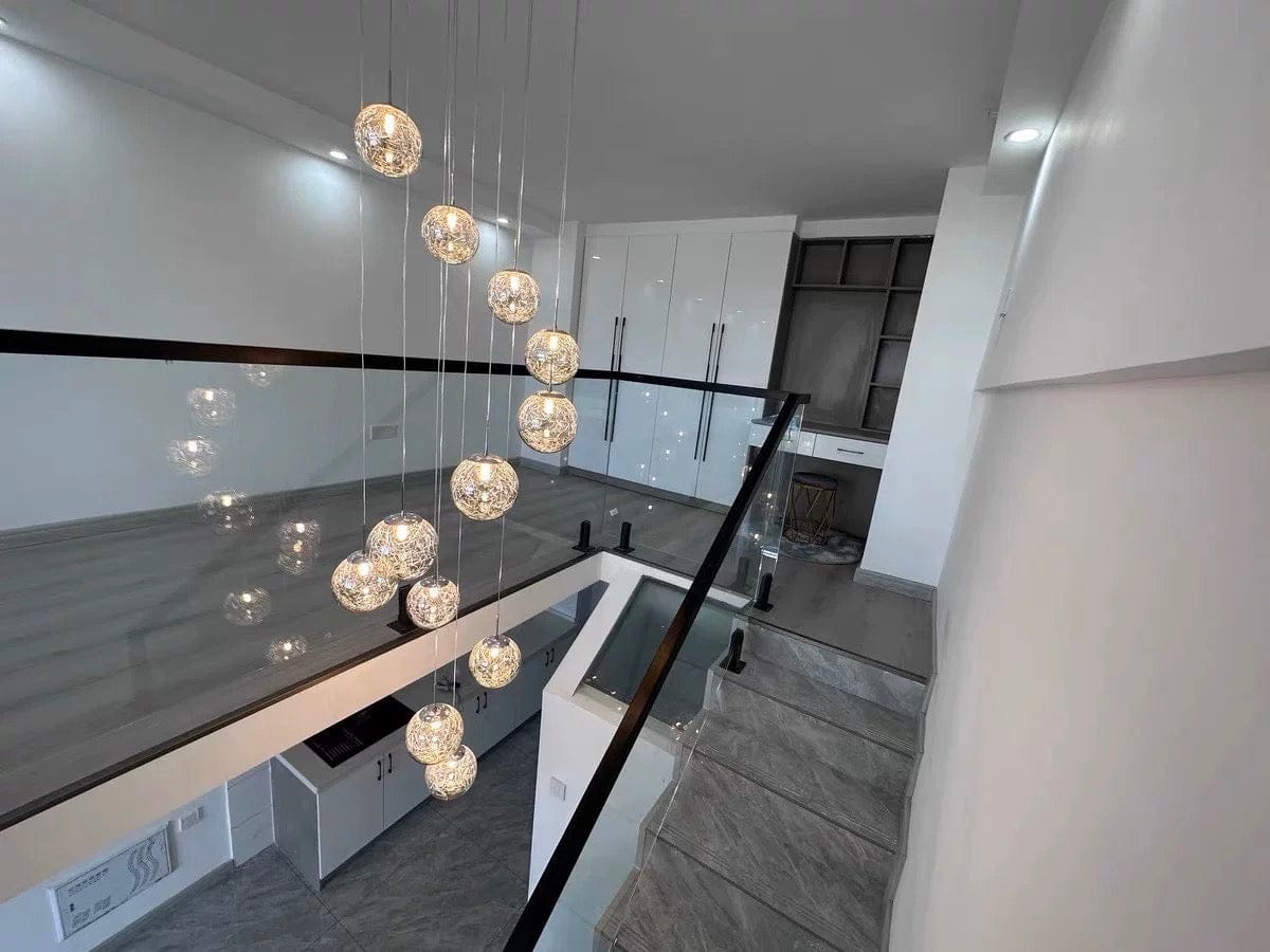 Customer photo review of Modern Spiral Glass Chandelier for Staircase