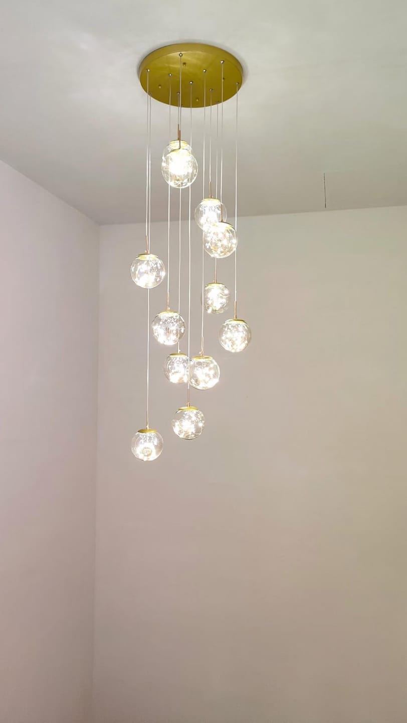 Customer photo review of Modern Spiral Glass Chandelier for Staircase