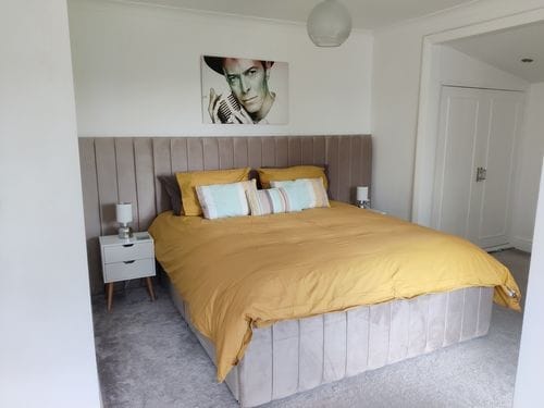 Customer photo review of Harper Wide Headboard Panelled Stripe Storage Divan Drawer Bed