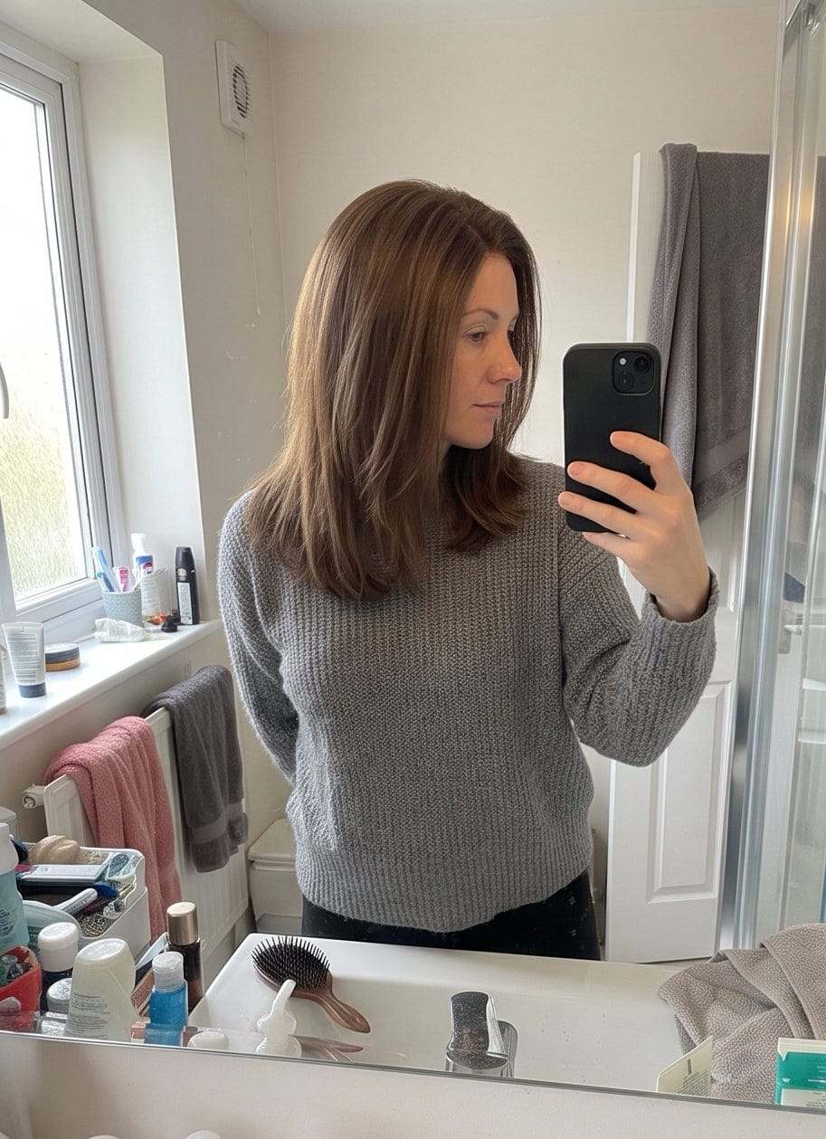 Customer photo review of Hair Topper Silk Base 5.5*6 inches #4 Medium Brown