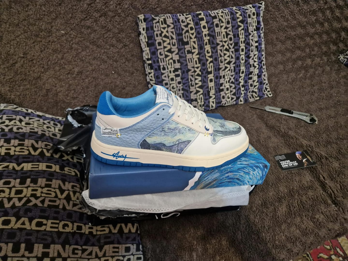 Customer photo review of Van Gogh Starry Night inspired sneakers