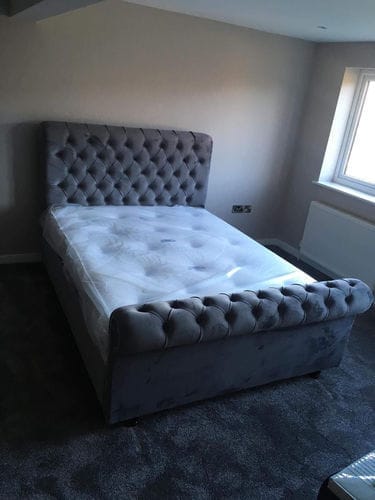 Customer photo review of Everleigh Chesterfield Scroll Sleigh Bed