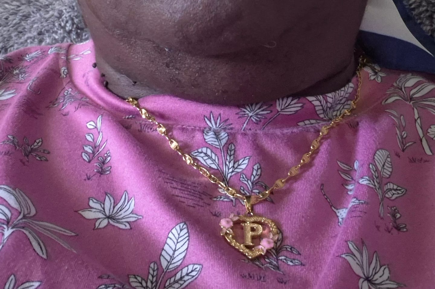Customer photo review of Flower Initial Necklace w/ Clip Chain
