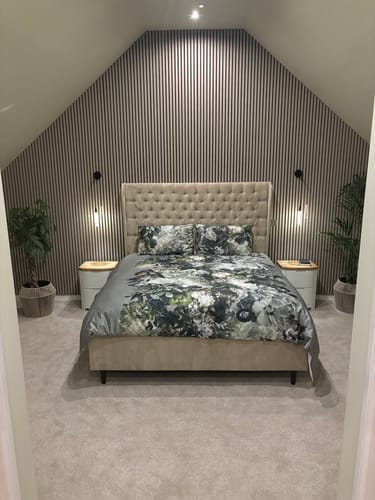 Customer photo review of Harley Upholstered Fabric Winged Bed