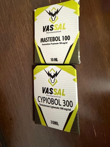 Customer's Mastebol 100 and Cypiobol 300 boxes by Vassal Pharmaceutical on a wooden surface.