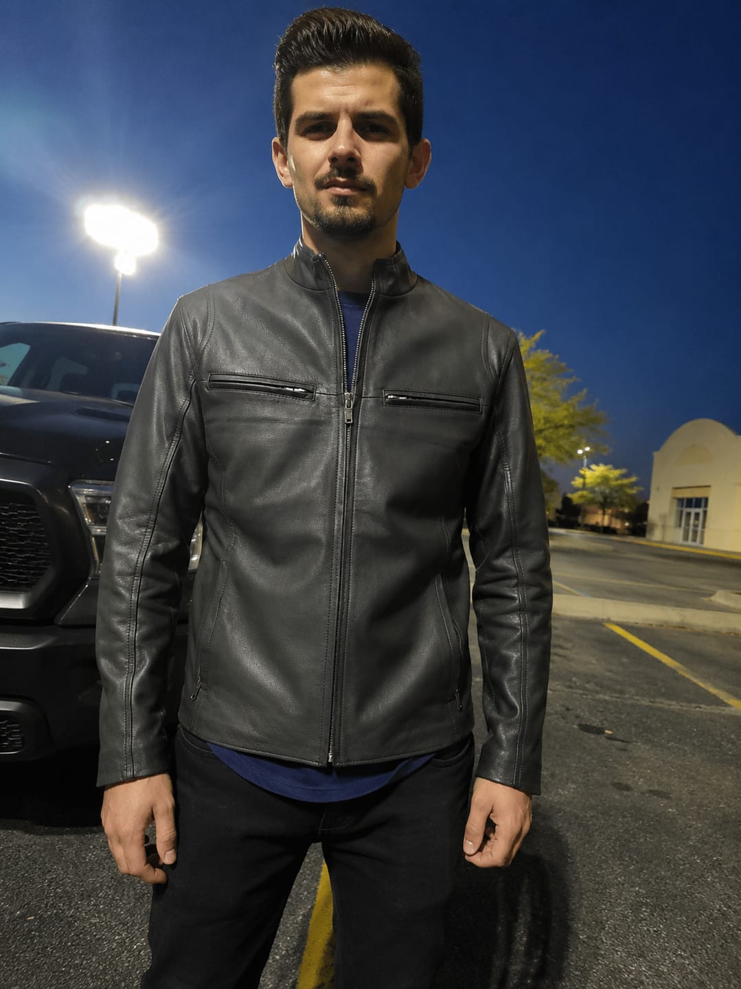 Customer photo review of The Wizard Black Leather Cafe Racer Jacket For Men