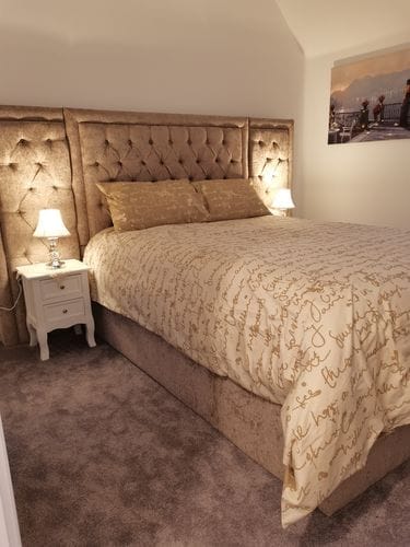 Customer photo review of Bumber Bella Wide Headboard Fabric Chesterfield Bed