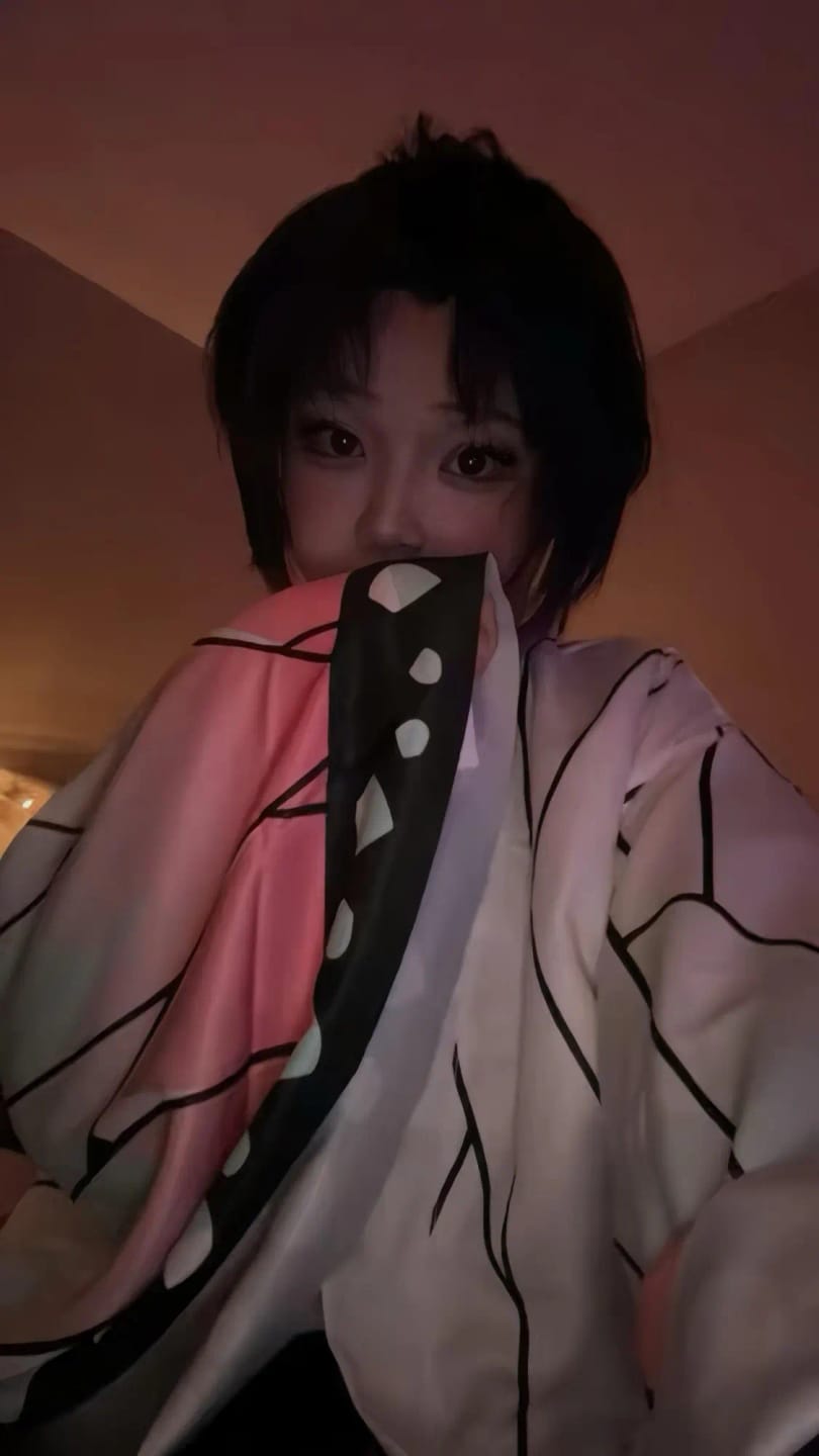 Customer photo review of AnimeKochou Shinobu Cosplay Costume  Kochou Uniforms Wigs Hairs Halloween For Kids Adult Cos Party