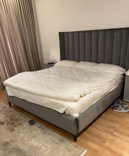 Customer photo review of Luna Low Footend Stripe Panel Lined Winged Bed
