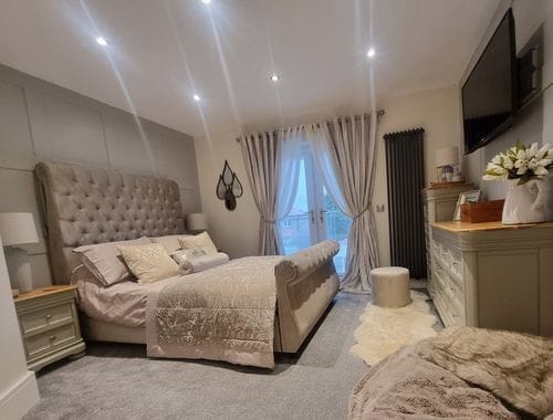 Customer photo review of Daisy Swan Style Chesterfield Scroll Sleigh Bed