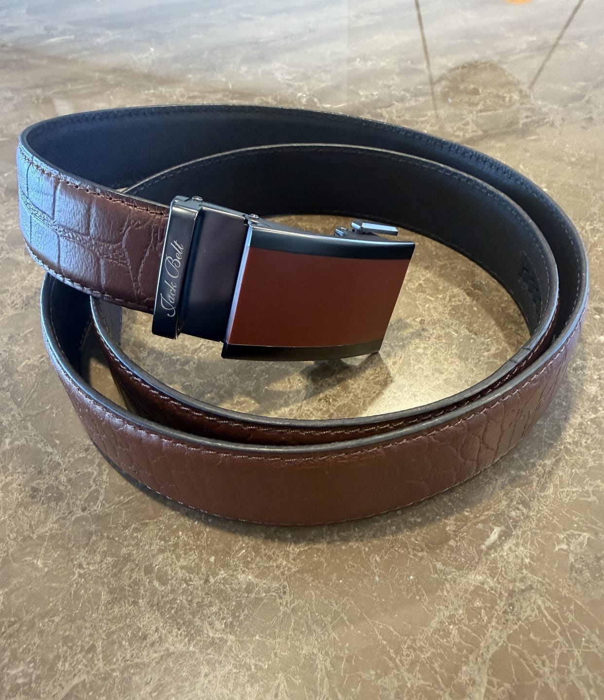 Customer photo review of Jack Belt® Men's Full Grain Leather Belt - Croc Brown with M74 (CRBR74)