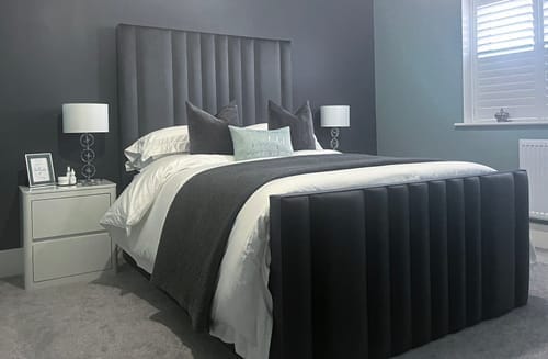 Customer photo review of Mary Wide Headboard Panelled Stripe Bed