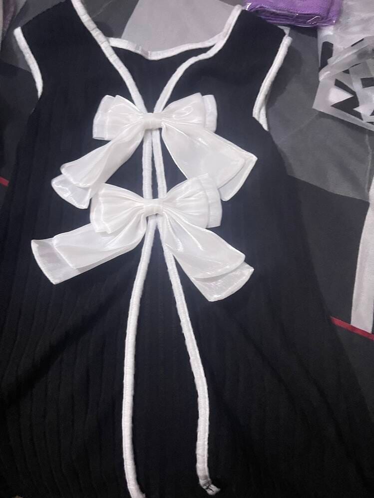 Customer photo review of Ninonine "Amélie" | Contrast Trim Ribbed Back-Bow Vest