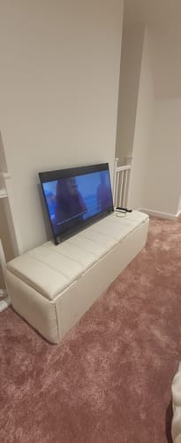 Customer photo review of Stripe Line Storage Ottoman Box