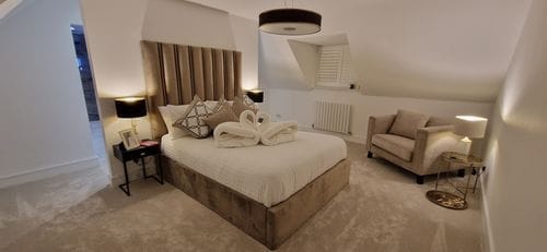 Customer photo review of Isabella Wide Headboard Panel Stripe Bed