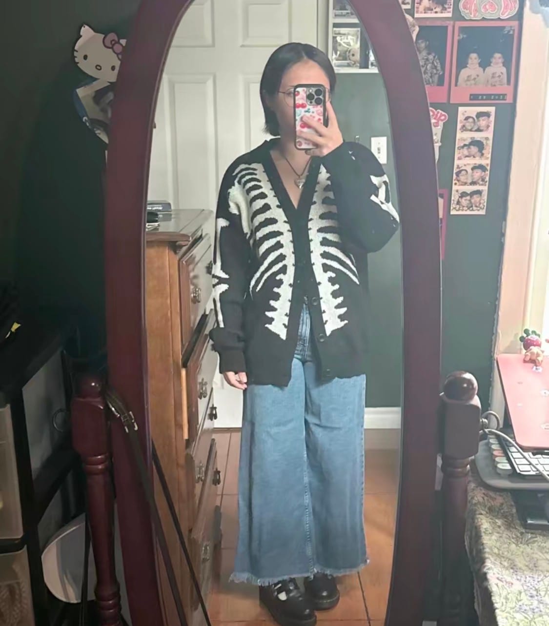 Customer photo review of Halloween Skeleton Knit Cardigan | V-Neck Button Down Sweater