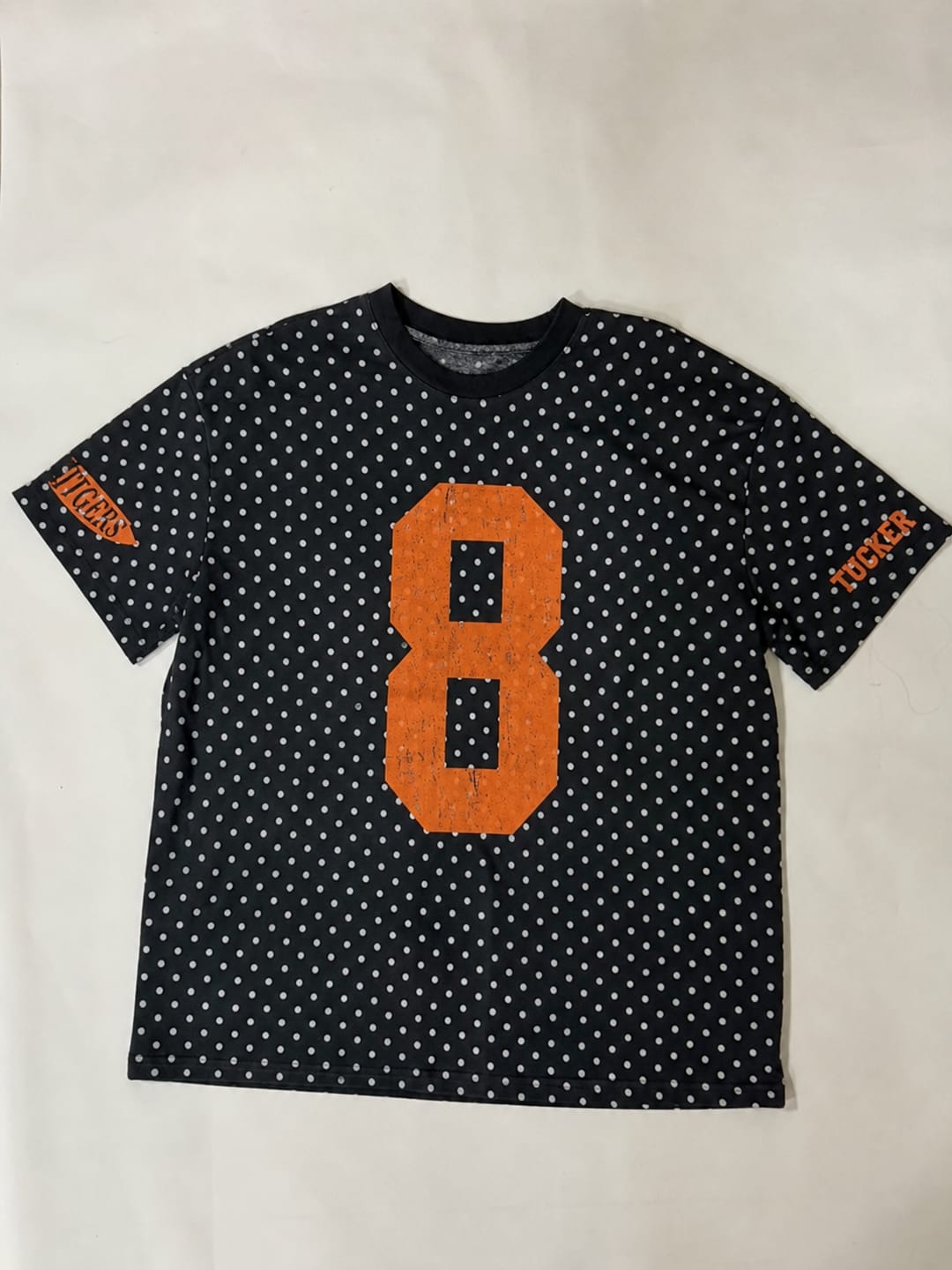 Customer photo review of Custom Vintage Varsity Number or Letter Sport Team Polka Dot T-shirt | Game Day Wear