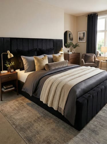 Customer photo review of Harper Wide Headboard Panelled Stripe Bed