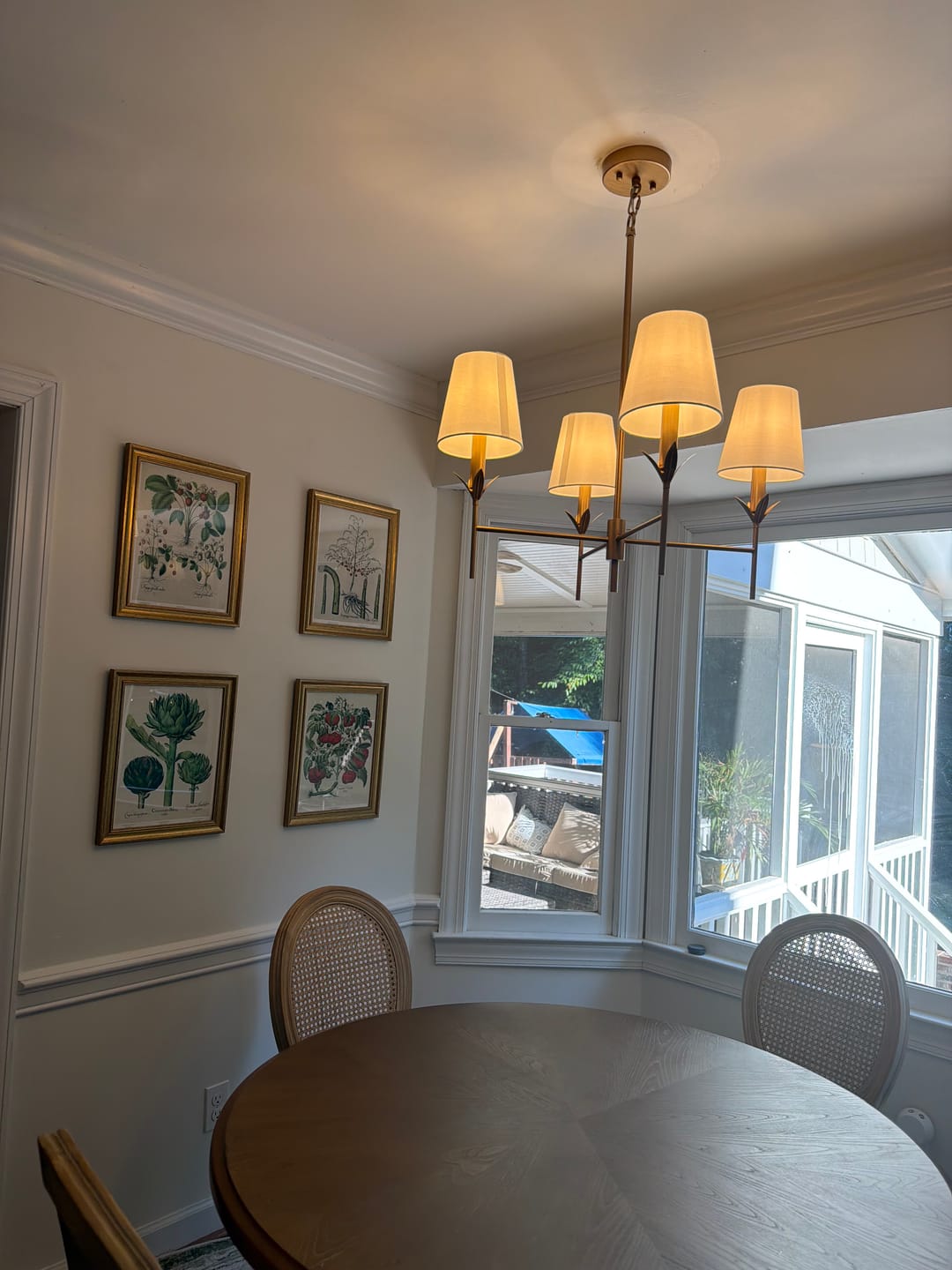 Customer photo review of French Country 4-Light Fabric Round Candle Style Chandelier