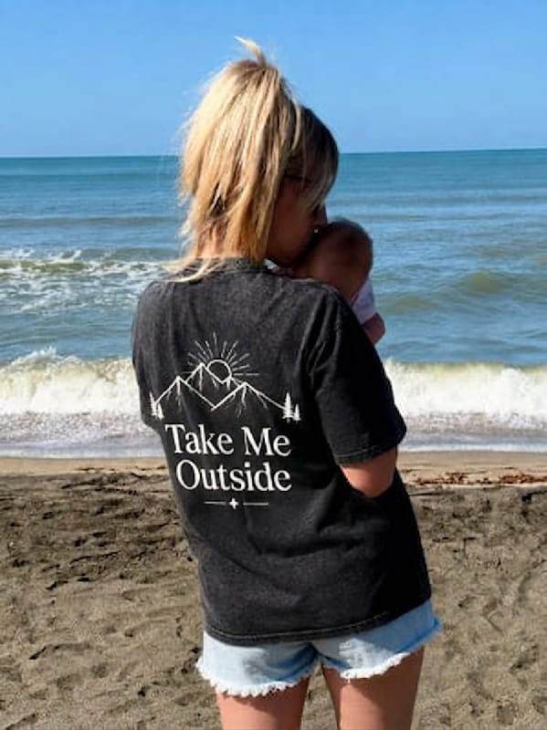 Customer photo review of Take Me Outside Minimalist Mountain Washed Print Tee