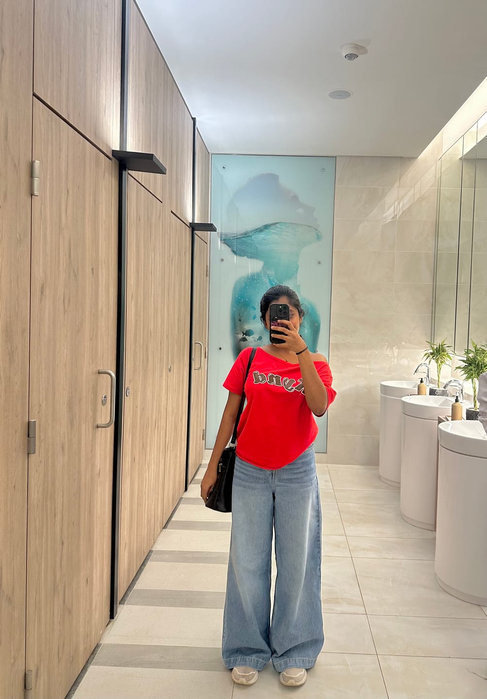 Customer photo review of Wishing For It Off Shoulder Oversized Tee Red