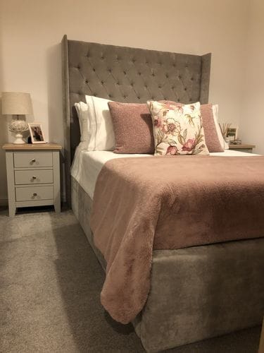 Customer photo review of Sutton Chesterfield Upholstered Wingback Bed