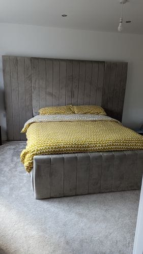 Customer photo review of Harper Wide Headboard Panelled Stripe Bed