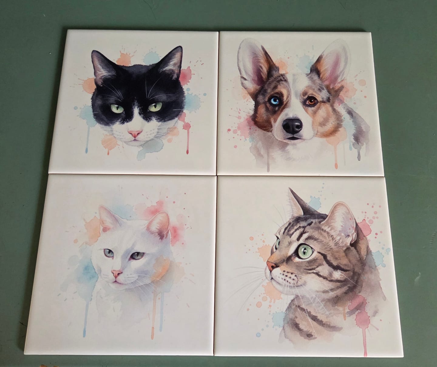Customer photo review of Tegel met Gepersonaliseerd Huisdier Portret in Aquarelstijl