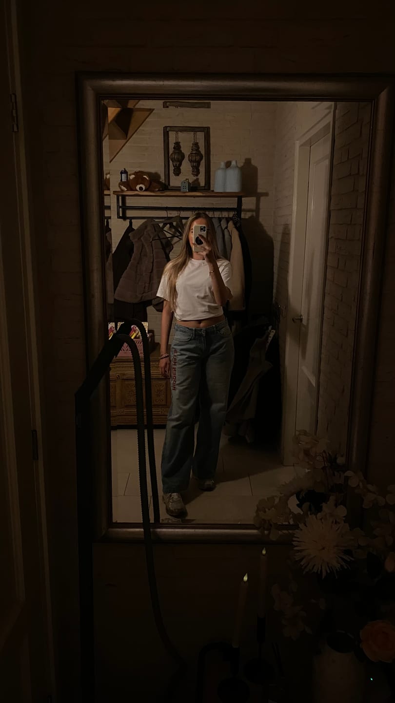Customer photo review of RED EMBROIDERED LOGO JEANS