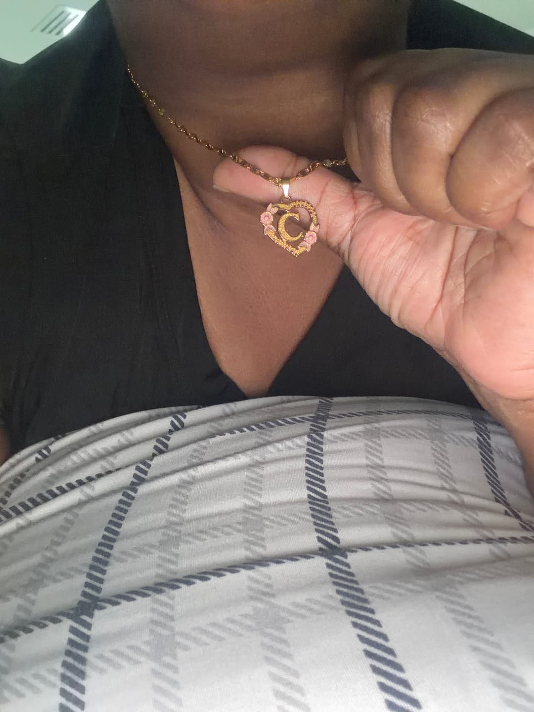 Customer photo review of Flower Initial Necklace w/ Clip Chain
