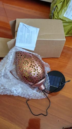 Customer photo review of Moroccan Solar Hanging Light Outdoor Metal Lantern