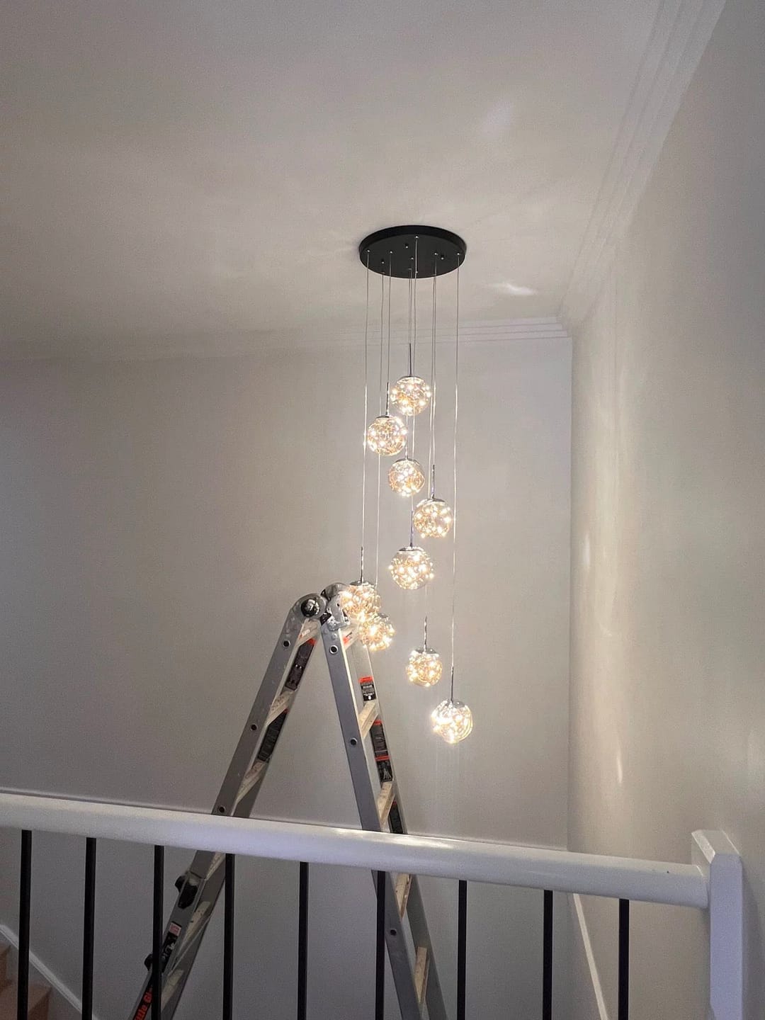 Customer photo review of Modern Spiral Glass Chandelier for Staircase