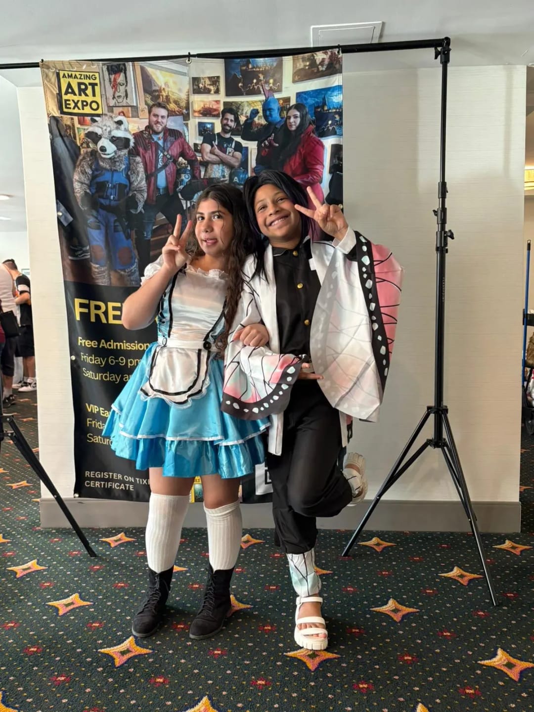 Customer photo review of AnimeKochou Shinobu Cosplay Costume  Kochou Uniforms Wigs Hairs Halloween For Kids Adult Cos Party