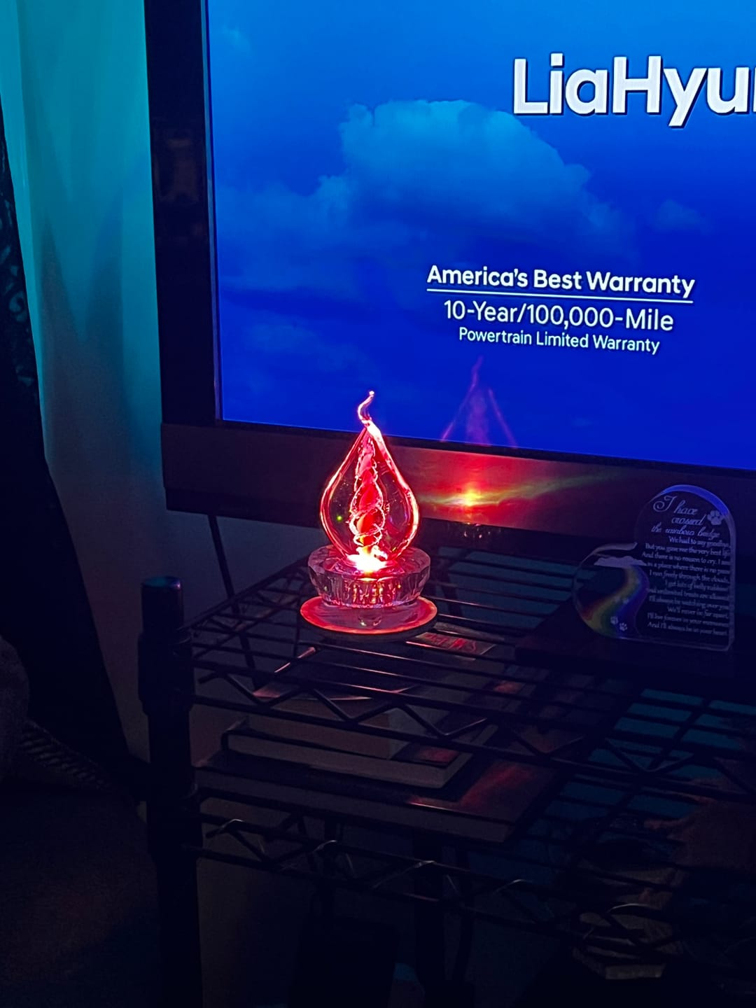 Customer photo review of Illuminated Memorial Glass Flame with Cremation Ashes