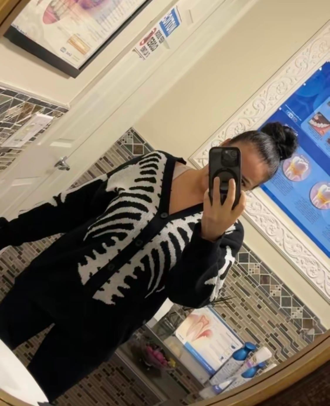 Customer photo review of Halloween Skeleton Knit Cardigan | V-Neck Button Down Sweater