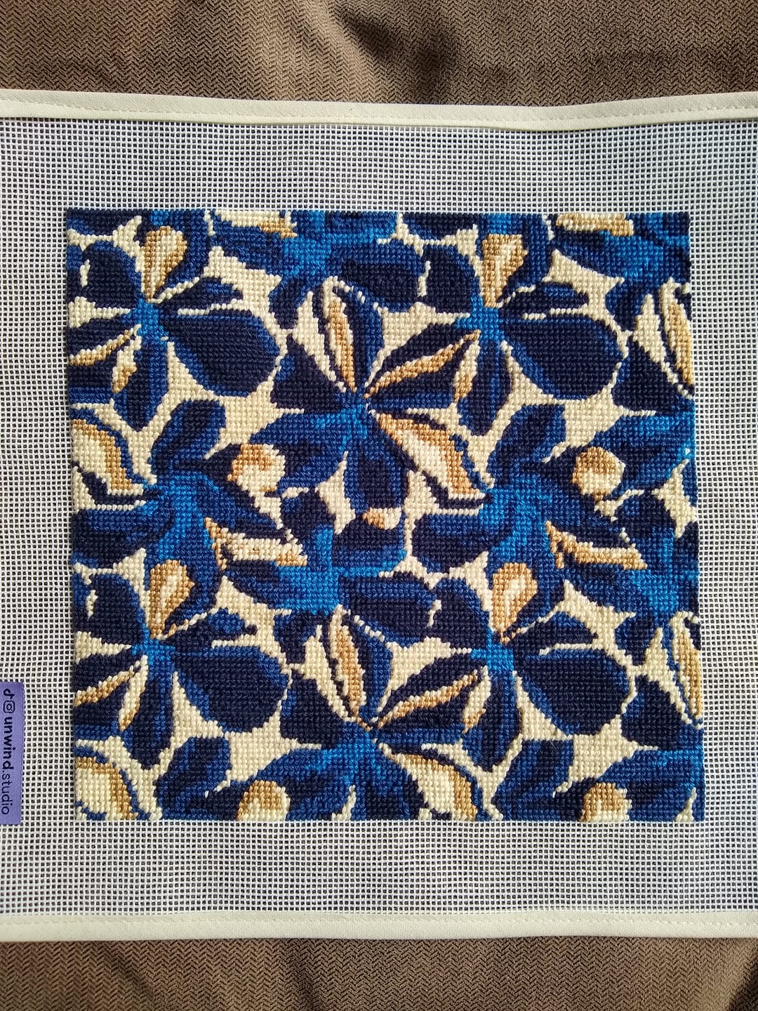 Customer photo review of Blue Flowers Needlepoint Kit