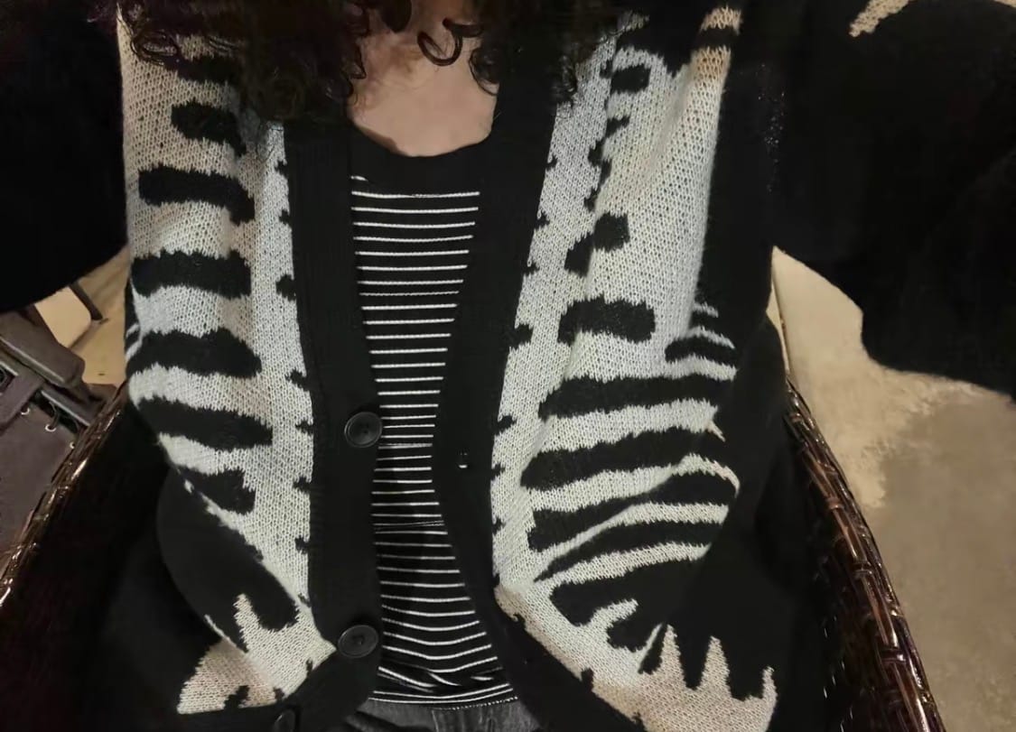 Customer photo review of Halloween Skeleton Knit Cardigan | V-Neck Button Down Sweater