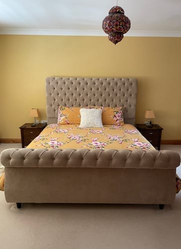 Customer photo review of Daisy Swan Style Chesterfield Scroll Sleigh Bed