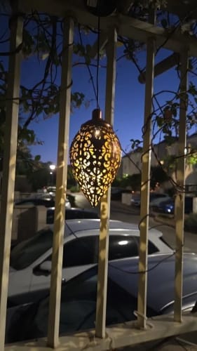 Customer photo review of Moroccan Solar Hanging Light Outdoor Metal Lantern